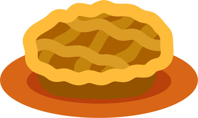 Golden-Crusted Fruit Pie on Brown Plate, Simple Vector Illustration