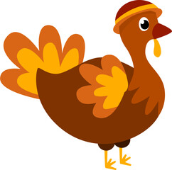 Cartoon Turkey with Hat, Autumn Colors, and Simple Design.