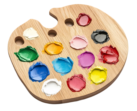 Palette with oil paints art supplies