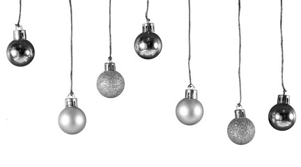 silver Christmas ball border isolated