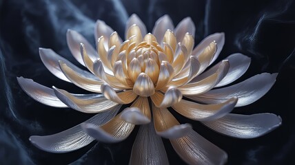 iridescent floral elegance, shimmering silver petals
