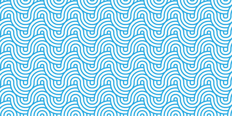 seamless pattern with waves and blue geometric retro background.	
