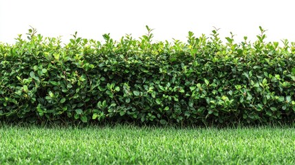 Realistic Green Hedge with Lush Foliage on Vibrant Grass Background for Commercial Use in Photography Projects