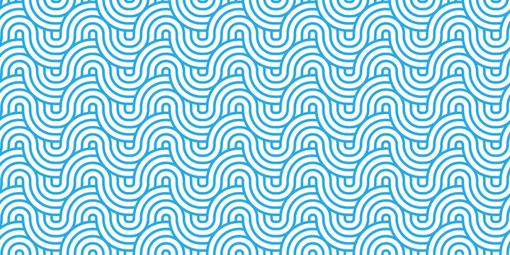 seamless pattern with waves and blue geometric retro background.	
