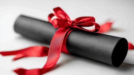Realistic Graduation Certificate with Red Ribbon on Subtle Background for Graduation Celebrations and Events