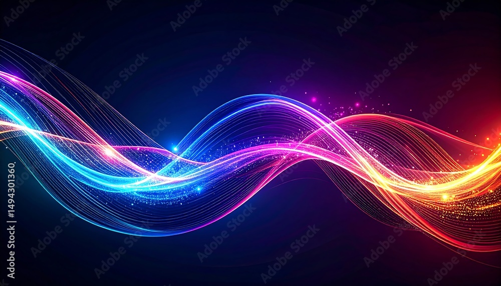 Poster abstract colorful waves on dark background.