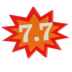 7.7 Sale Explosion Badge, Red and Orange Comic Style Discount Label