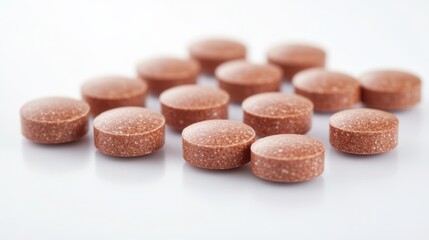 Brown Tablets on a White Surface Suitable for Healthcare Use