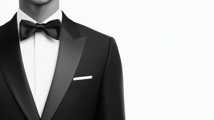 Elegant Formal Attire Portrait in Black and White Photography with Smooth Textures and Clean Composition