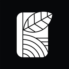 plant theme logo design vector cube shape with bold art style white color on black background