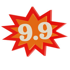 9.9 Sale Explosion Badge, Red and Orange Comic Style Discount Label