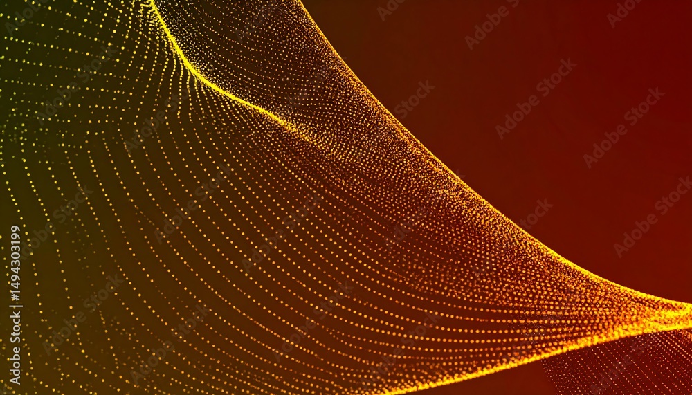 Poster Abstract flowing gold particle lines on red.