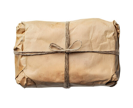 Wrapped package parcel tied with string