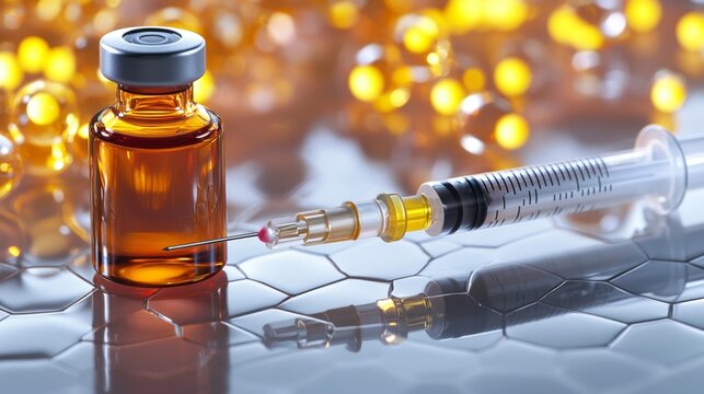 Close-Up of Syringe with Methotrexate Vial on Glossy Surface