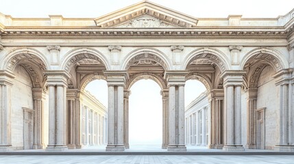 Naklejka premium Realistic Architectural Photography of Grand Arches and Columns in Open Space with Soft Natural Lighting