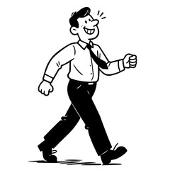 A happy businessman walking in a retro illustration style.