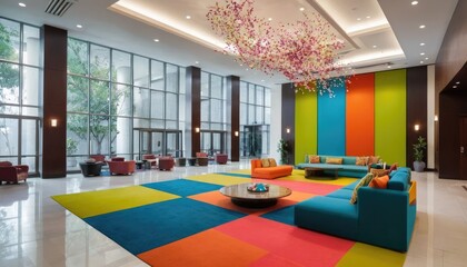 Vibrant Lobby with Colorful Seating and Modern Decor