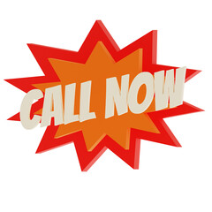 Call Now Explosion Badge, Red and Orange Comic Style Discount Label