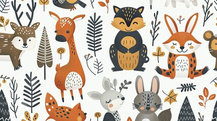 Cute woodland animals pattern
