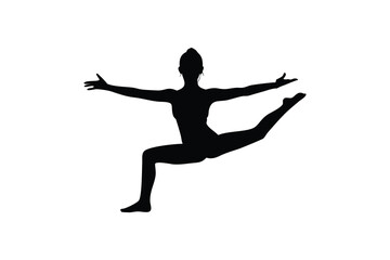Silhouette of a female dancer performing a graceful leap with extended arms and one leg raised, symbolizing strength, balance, elegance, and expressive movement.