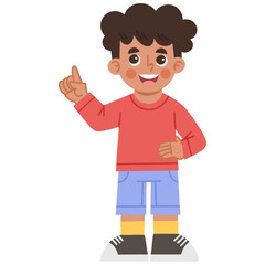 Illustration of a cheerful little boy pointing