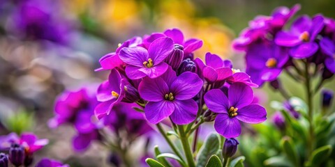 Fototapeta premium Close-up of a vibrant purple alpine wallflower in bloom, nature photography