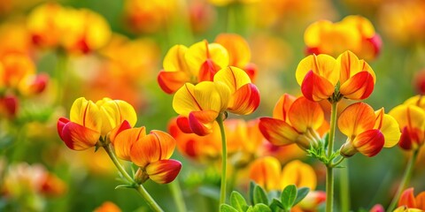 Close-up of vibrant birds foot trefoil flowers in full bloom, flowers, photography, flowers, photography, botanicals