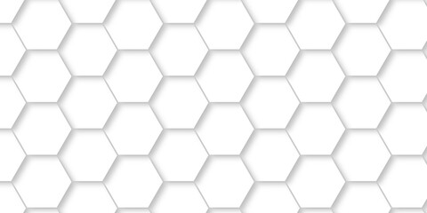 Background with white lines Hexagonal structure futuristic white background and Embossed Hexagon , honeycomb white Background ,light and shadow texture web design.