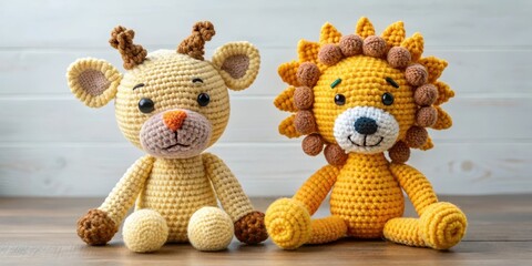 Adorable amigurumi lion and giraffe toys made from soft high-quality yarn, yarn, stuffed,  yarn, stuffed, plush