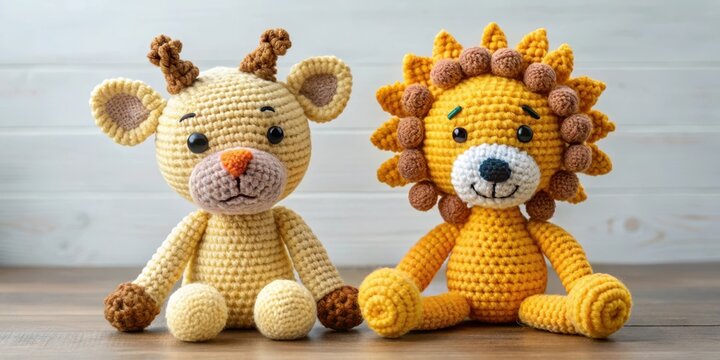 Adorable amigurumi lion and giraffe toys made from soft high-quality yarn, yarn, stuffed,  yarn, stuffed, plush