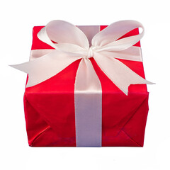 red gift box with ribbon isolated