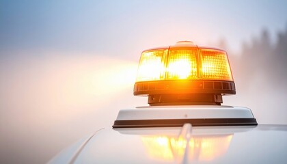Amber Rotating Beacon Light on Vehicle at Sunrise Emergency Vehicle Warning Signal