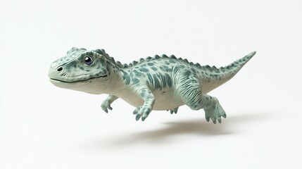 Fototapeta premium Pale green dinosaur, speckled, leaps against white