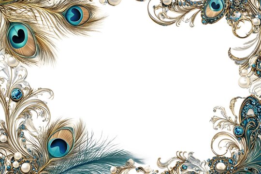 Elegant peacock feather design with ornate jewelry frame for sophisticated decorative purposes