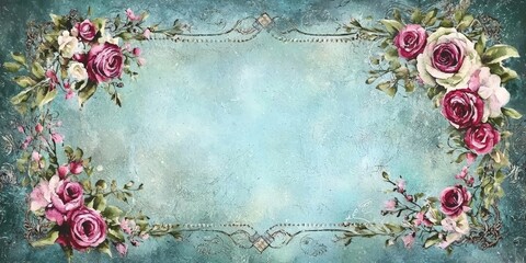 Grunge diamond Victorian backdrop enhances floral design.