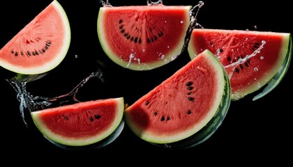 Juicy Watermelon Slices Splashing in Air