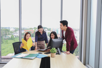 Team Collaboration in Modern Office Meeting, Business Asian Business Team Meeting in Office, Startup Team Planning Project During Office Meeting