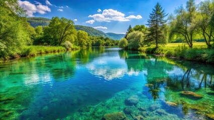 Fototapeta premium Serene Mreznica River in Belavici Village, Croatia , peaceful, water, peaceful, water