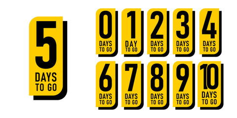 Countdown days left banner. set of number 10-1 days to go badges. countdown icon isolated on white background. promotion sale offer deal timer. vector illustration