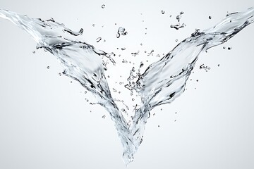Dynamic Water Splash with High-Resolution Crystal Clear Drops Captured Against a Soft Gray Background for Artistic and Creative Use