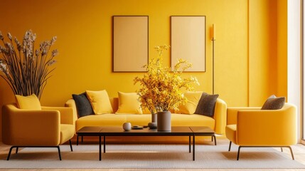 Obraz premium An inviting atmosphere created by bold colors in the living room.