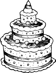 Hand-Drawn Three-Tiered Cake Sketch with Decorative Patterns. 