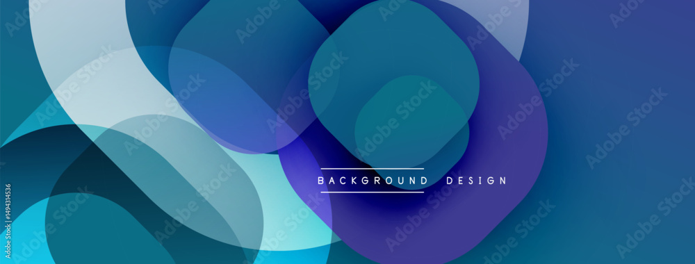 Poster Abstract blue background. Overlapping circles create dynamic visual effect. Modern design elements suggest innovation, technology.