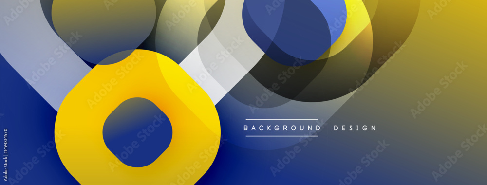 Poster Abstract shapes overlap, creating dynamic visual effect. Colors blend from gold to blue, modern design element.