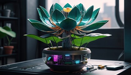 Bio-Tech Lotus: A Futuristic Floral Arrangement