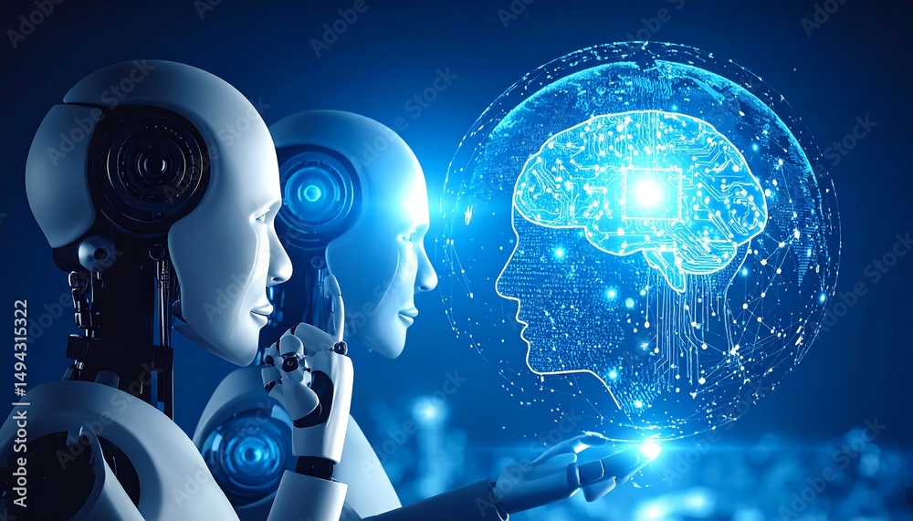 Poster ai robots brain concept technology future.