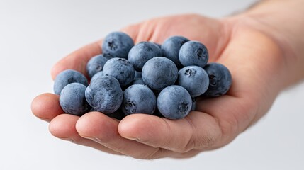 Close-Up Blueberries in Hand with Clean Background