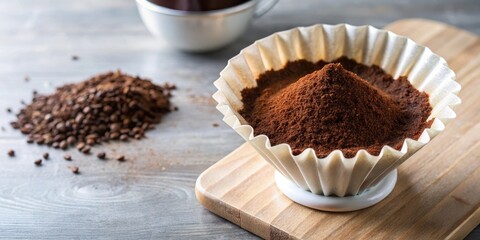 Coffee Grounds on Counter, breakfast mess, coffee filter with grounds
