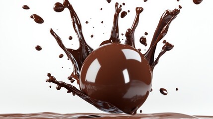 chocolate ball splash mid air, white background 