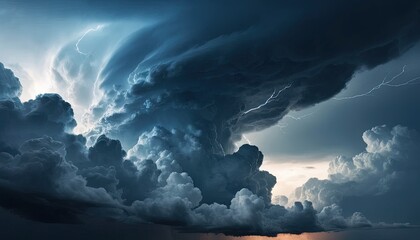 Dramatic Thunderstorm Cloudscape: A breathtaking view of a powerful thunderstorm with vivid lightning illuminating the dark clouds.